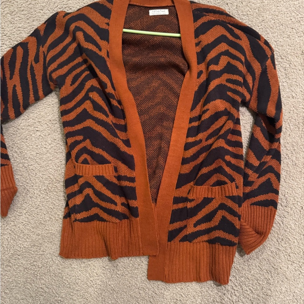 Zebra Patterned Open Front Cardigan